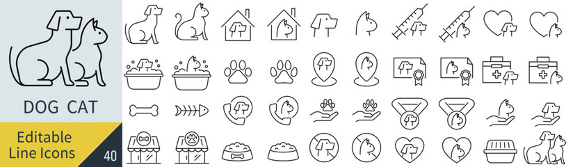 線の編集ができる犬猫に関するアイコンセット（アウトライン化していない）