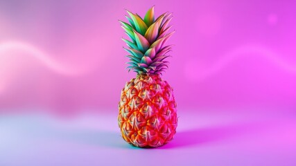 A Single Pineapple Standing in the Center of a Smooth Gradient Background with a Soft Pink Hue and Hints of Purple and White