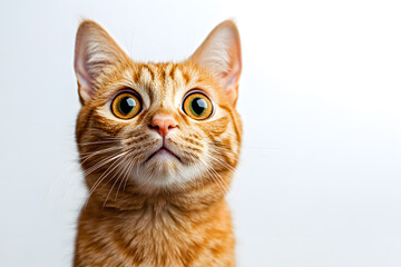 Obraz premium Portrait of a cat with a shocked expression on a background. Cat face meme concept 