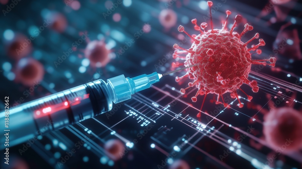Poster innovative concept of vaccine development for viral infections with detailed representation of virus