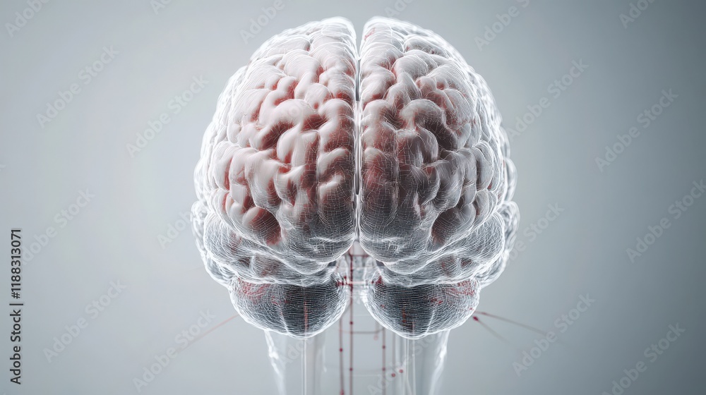 Aufkleber Abstract Representation of Human Brain Structure with Neural Connections and Activity Highlighting Cognitive and Emotional Functions in a Modern Artistic Style