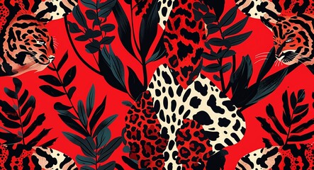 Animal print patterns in jagged lines featuring rich red and black hues for a bold wild look in red illustration background