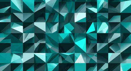 Obraz premium Geometric blocks arranged in an intricate mosaic pattern with shades of teal in teal illustration background
