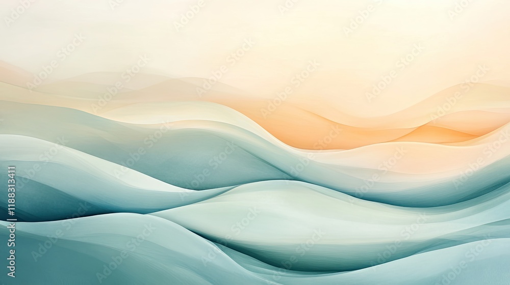 Poster soft waves in pastel hues flow across the abstract background, offering a minimalistic and elegant l