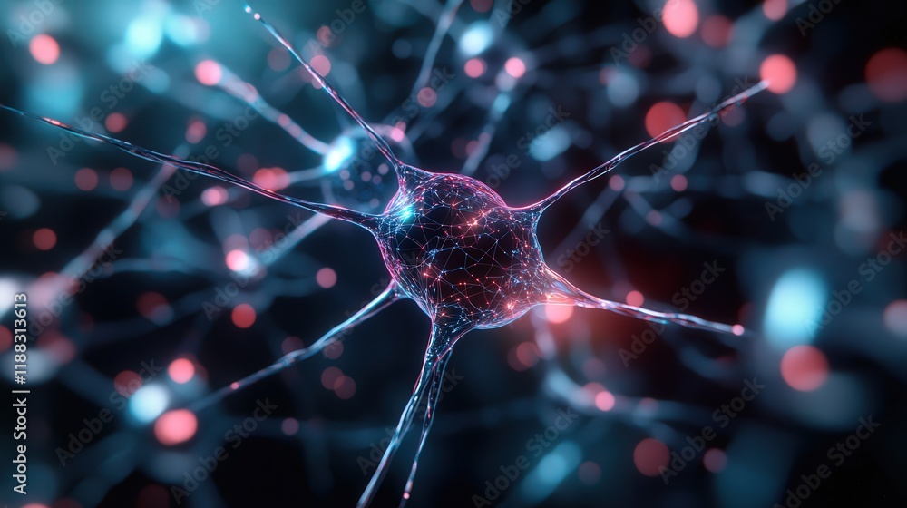 Poster Stunning Close-Up View of a Neuron with Dynamic Connections Representing Complex Neural Network Activity in a Vibrant Colorful Abstract Composition
