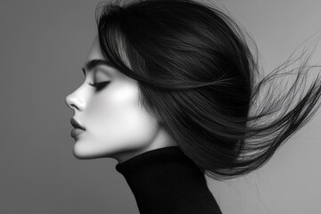 Elegant black and white fashion portrait of woman in ballet style.