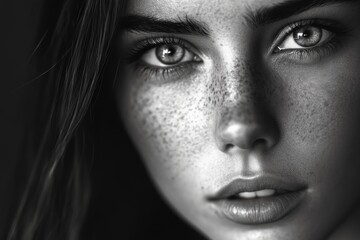 Naklejka premium Beautiful girl in high contrast black and white portrait.
