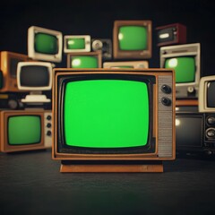 Vintage TVs with green screen. (2)