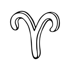 Hand drawn aries zodiac sign Esoteric symbol doodle Astrology clipart Element for design