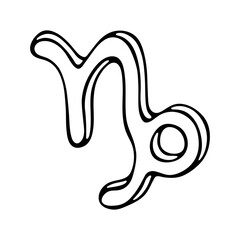 Hand drawn capricorn zodiac sign Esoteric symbol doodle Astrology clipart Element for design