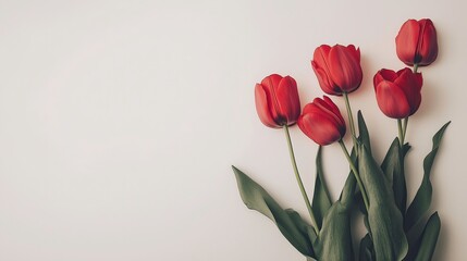 Obraz premium Beautiful composition spring flowers. Bouquet of pink, red, blue, white, purple tulips flowers on pastel pink background. Valentine's Day, Easter, Birthday, Happy Women's Day, Mother's Day. Flat lay, 