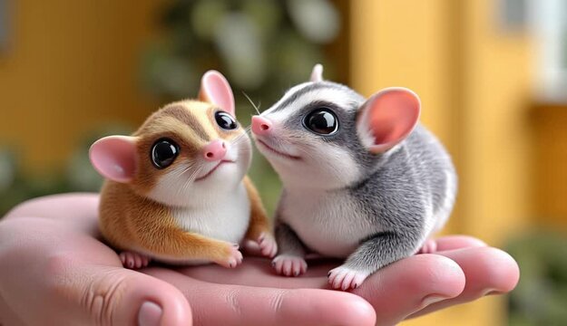 Adorable Sugar Gliders: 3D Render of Cuddly Poses