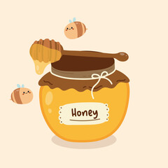 Cute Hand Drawn Honey Jar and Bee Illustration