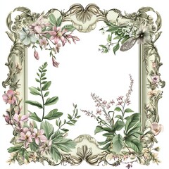 A vintage floral frame design featuring beautiful botanical illustrations.