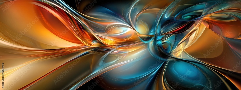 Poster vibrant abstract swirls, dynamic flowing shapes, rich colors blend harmoniously, creating an energet