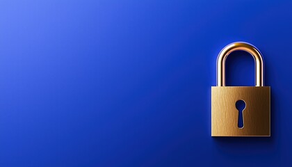 Naklejka premium A golden padlock on a blue background representing security and protection.