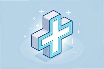 Fototapeta premium Abstract geometric cross on blue background with neon glow