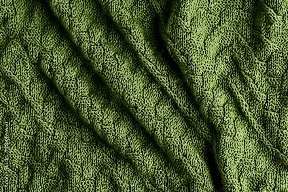 Poster green knitted fabric texture forms an intricate textured background for design projects