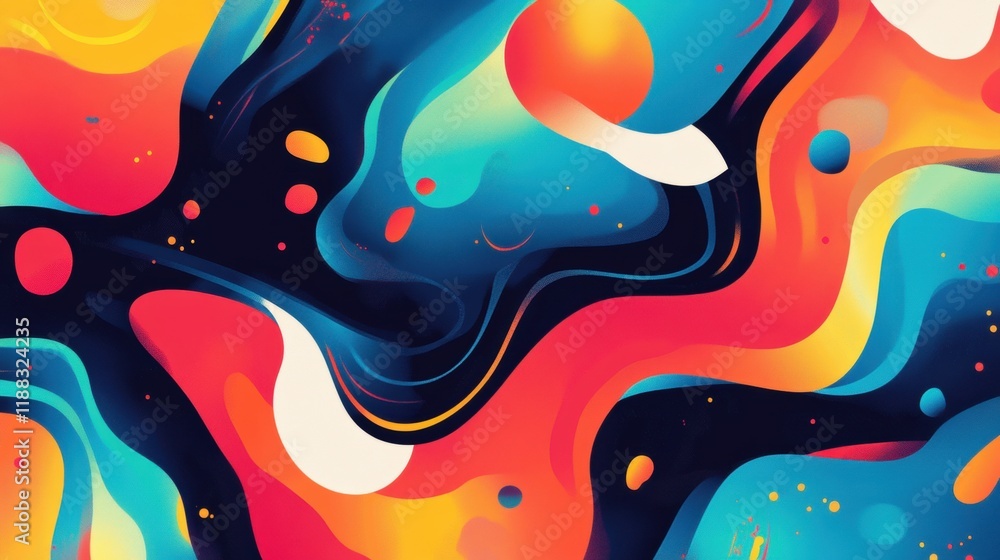 Poster vibrant abstract swirls, dynamic shapes in a colorful motion, perfect for modern digital spaces and 