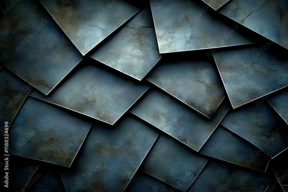 Aufkleber dark metal plates overlap to form an abstract background texture with subtle scratches and wear