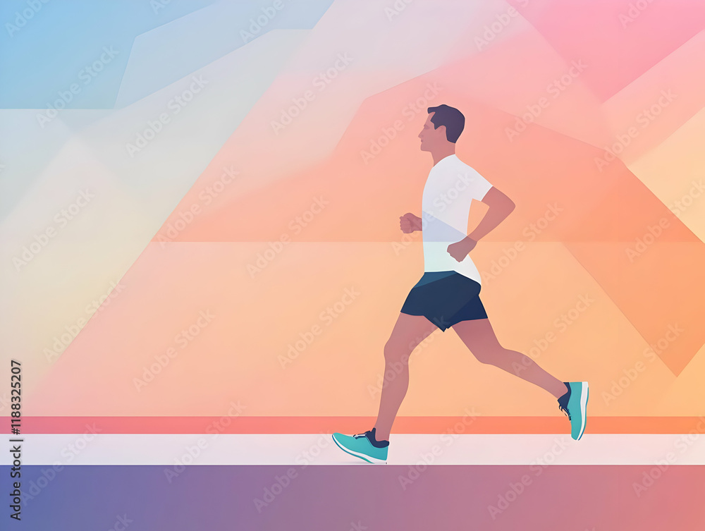 Aufkleber man runs on a path with a geometric, gradient background