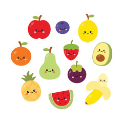 Set of Hand Drawn Cute Healthy Fruit Collection