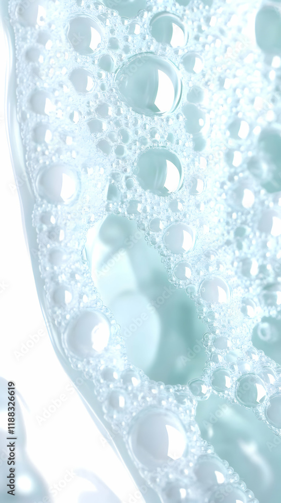Poster close-up of soap bubbles creates a textured and frothy abstract background with white light