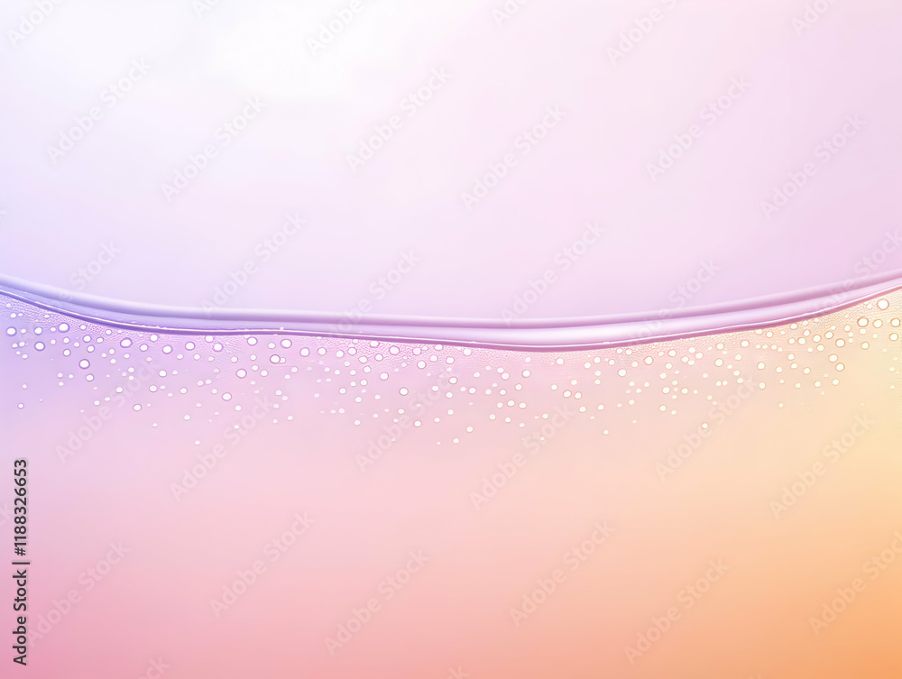 Poster abstract water surface with bubbles forms a gentle wave on a soft gradient background.