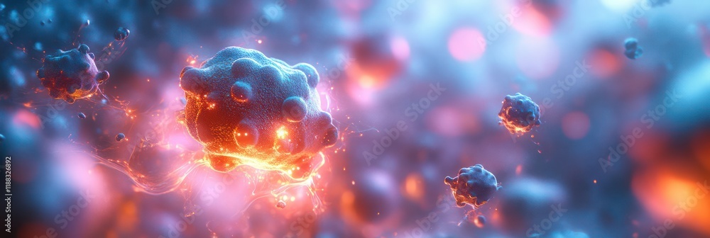Poster microscopic cellular structures: a glowing, dynamic visualization of cellular processes