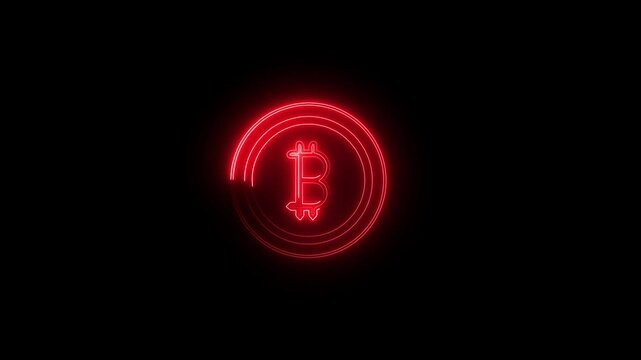 Bitcoin sign concept .  golden coin with shadow coin icon Animation with  red neon line  vector . Bitcoin Blockchain technology animation