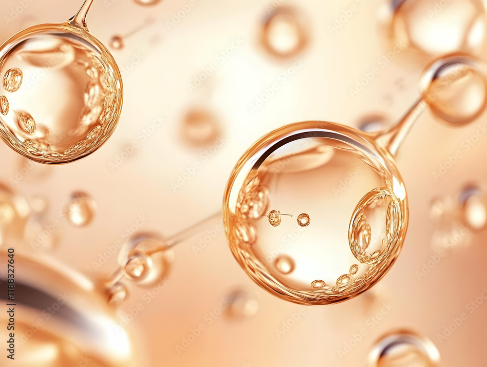 Poster abstract 3d render of golden spheres connected by delicate strands creates a visually intriguing dis