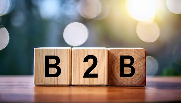 The image features wooden blocks displaying the text "B2B," symbolizing business-to-business interactions in a professional setting.