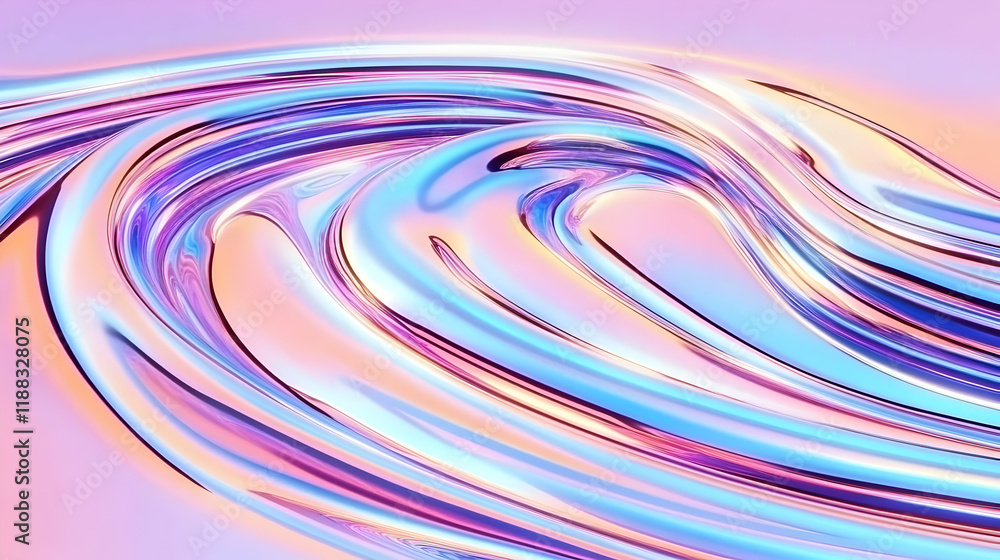 Poster abstract iridescent swirls flow seamlessly in pastel hues, creating a dynamic visual.