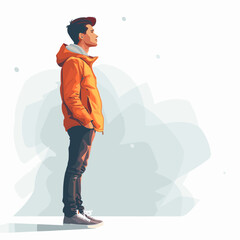 Handsome young man in an orange jacket. Vector illustration.