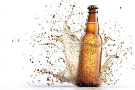 Spash bottle beer isolated in white background.