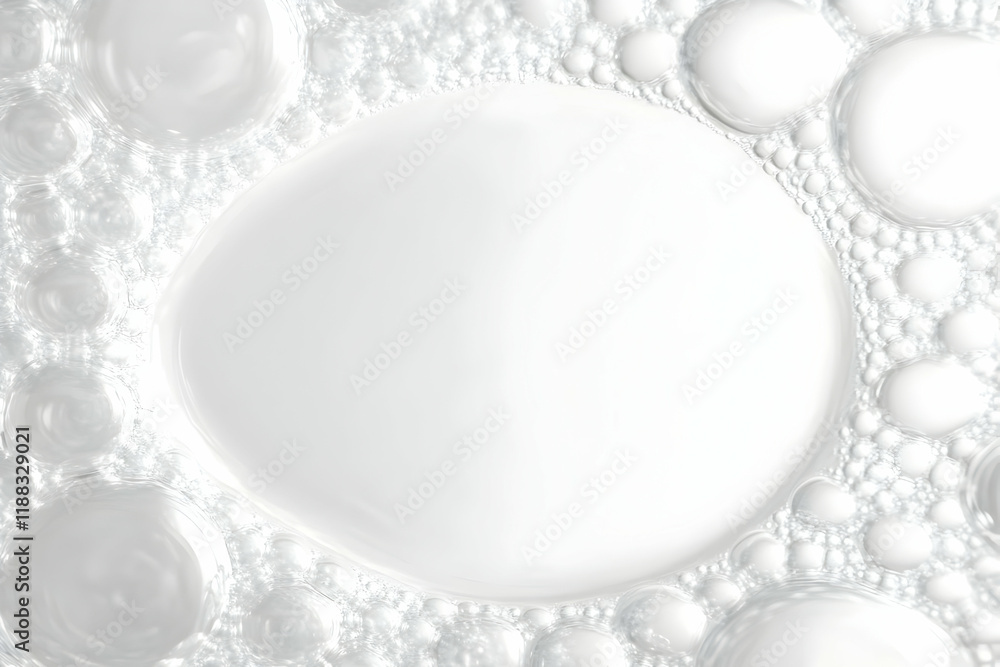 Poster white foam bubbles create a circular border surrounding a bright, empty center, ideal for background