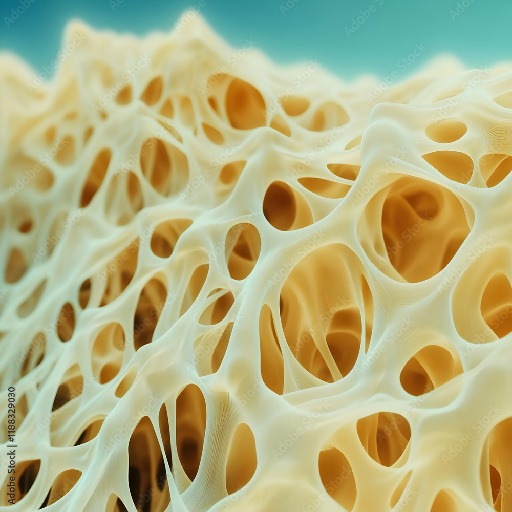 Poster microscopic view of cancellous bone structure shows intricate network of trabeculae