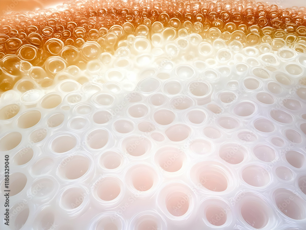 Poster abstract background shows gradient of orange and white bubbles with smooth, glossy texture.