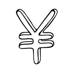 Hand drawn yen currency symbol. Brush stroke doodle. Single element for design