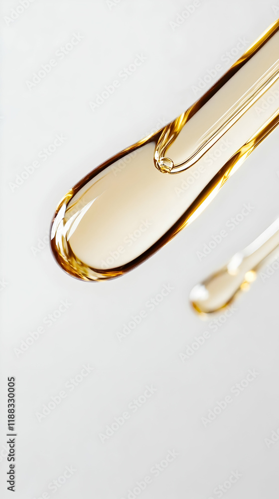 Aufkleber golden liquid flows smoothly from a pipette, creating a viscous droplet against a clean background