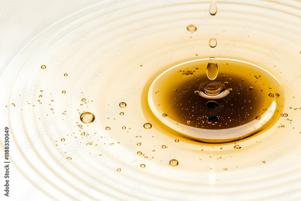Aufkleber golden liquid droplets creating ripples and bubbles in a concentric pattern