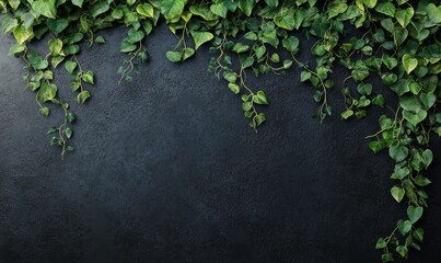 Lush green ivy vines cascading down a dark background, creating a natural frame.