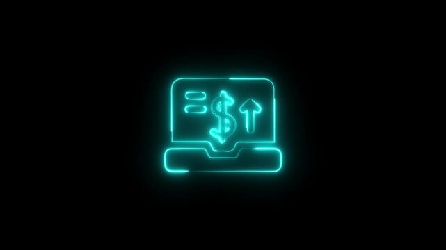 glowing Cyan color neon  dollar and calling icon with laptop , arrow sign animation . Variable Costs Icon Style Animation on black   background . 4k HD video 