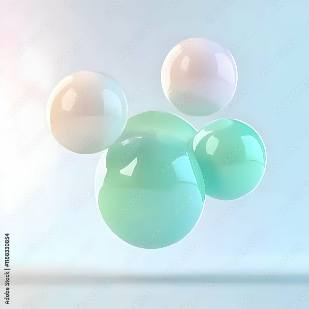 Aufkleber 3d abstract spheres floating gently above ground create a soft atmosphere
