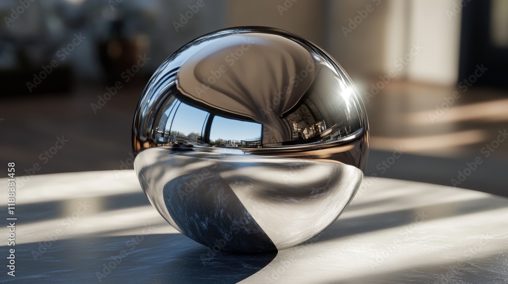Poster shimmering chrome surface, sleek and polished, showcasing a high-gloss reflective texture that captu