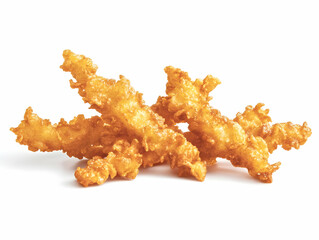 Crispy Fried Chicken Strips Isolated on White Background with Texture and Details.