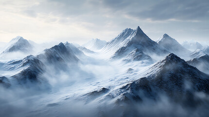 Obraz premium Snow-Covered Mountains with Clear Blue Skies, Majestic Peaks and Fresh Powdery Snow, Scenic Winter Landscape