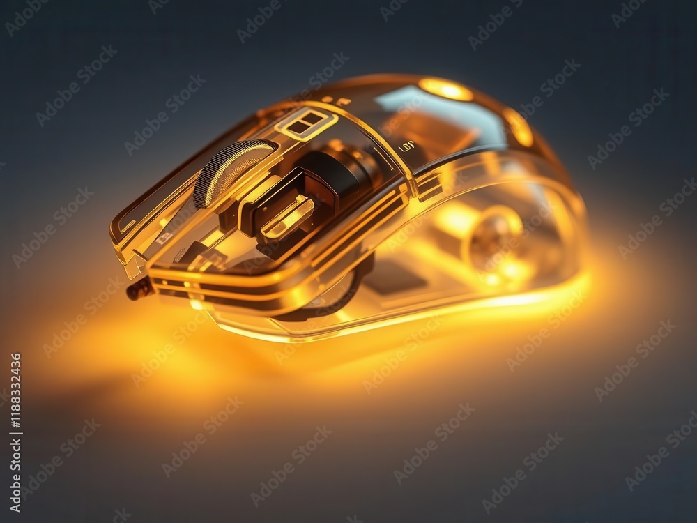 Poster transparent illuminated computer mouse.