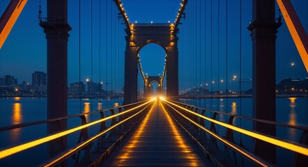 Fototapeta premium Lights of a Bridge Against Nightfall