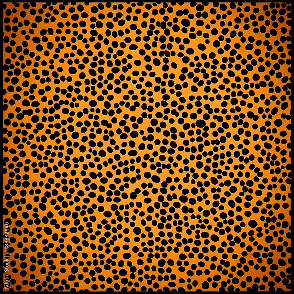 Poster abstract orange background with black dots pattern creates a visually striking design with evenly sp